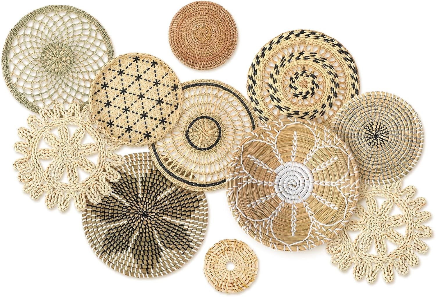 11 Pcs Boho Wall Basket Decor Decorative Bulrush Woven Basket Wall Decor Art