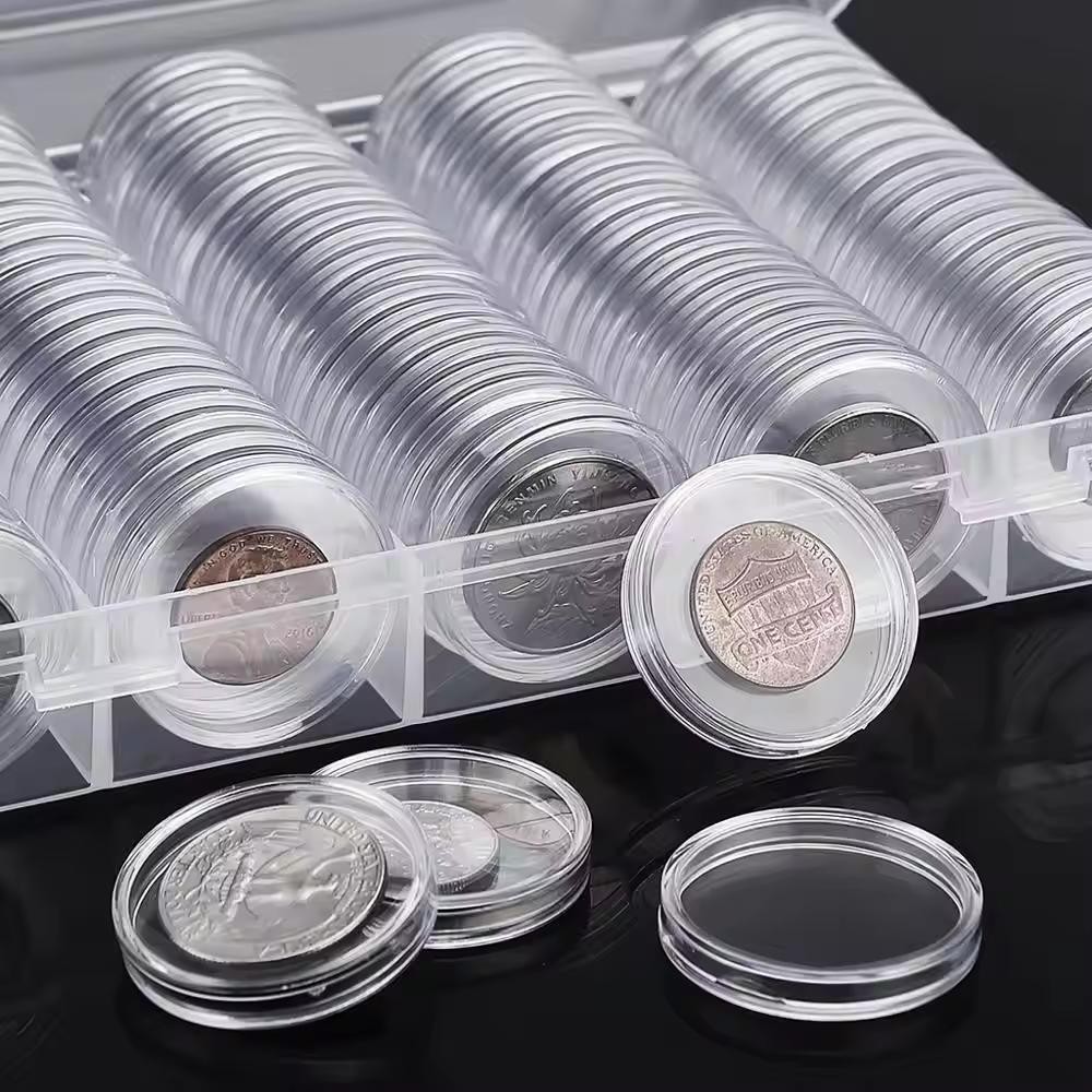 100Pack Clear Coin Capsule Round Plastic Holder 30mm Container Storage Box Case