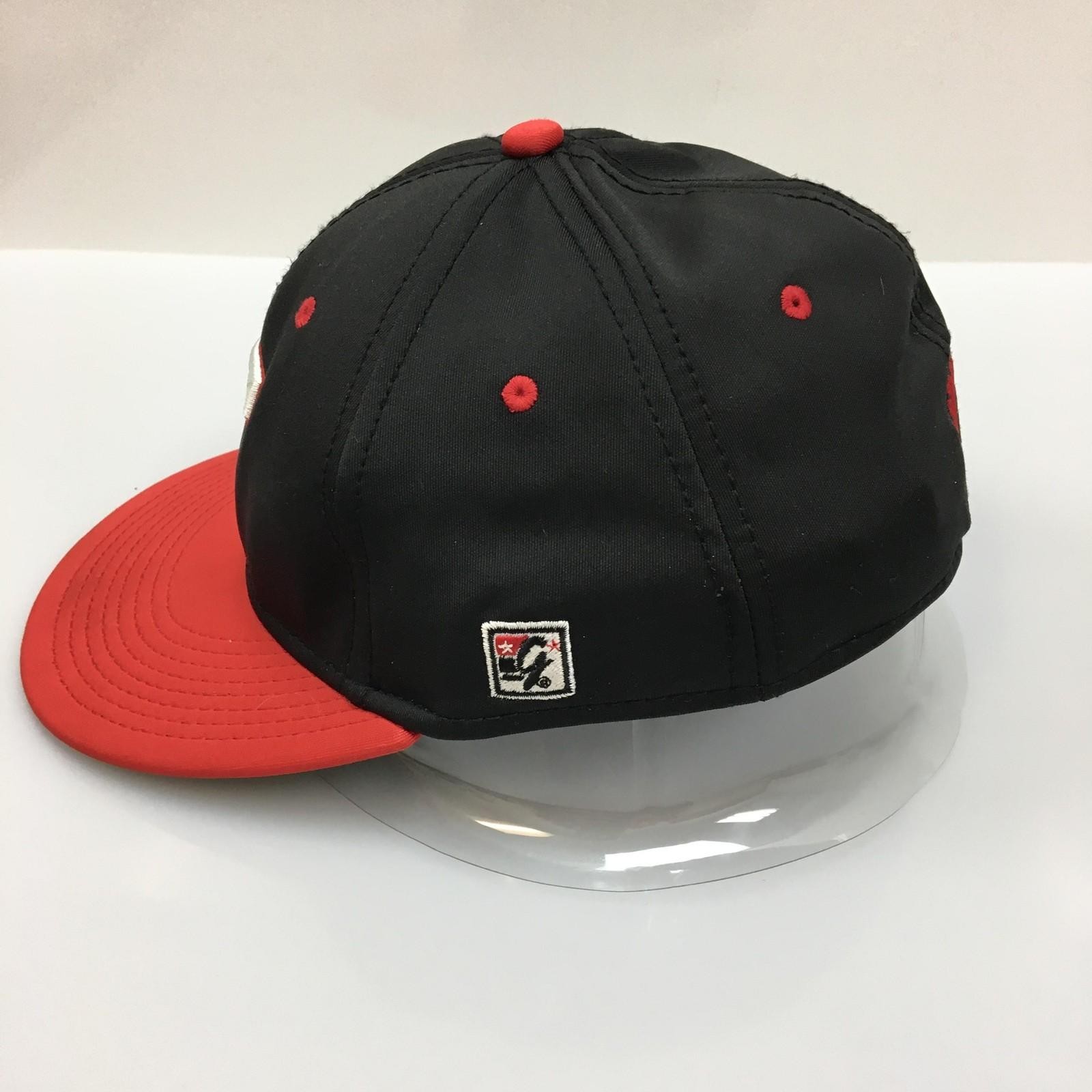 Tracy Trojans Hat Cap Fitted Mens Medium Black Red MILB Baseball Flex Game Pro