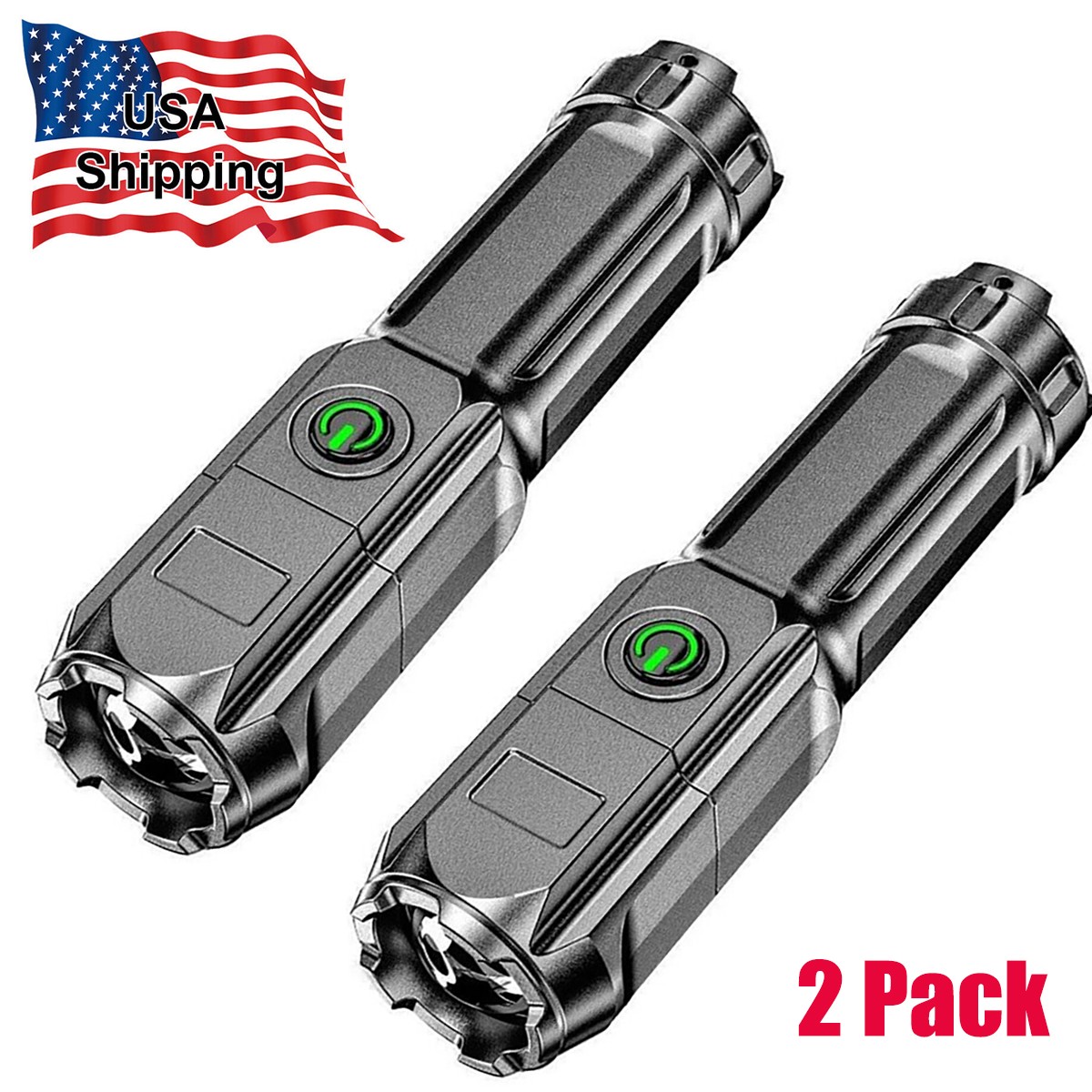2 Pack Super-Bright 990000LM LED Tactical Flashlight Zoom Torch