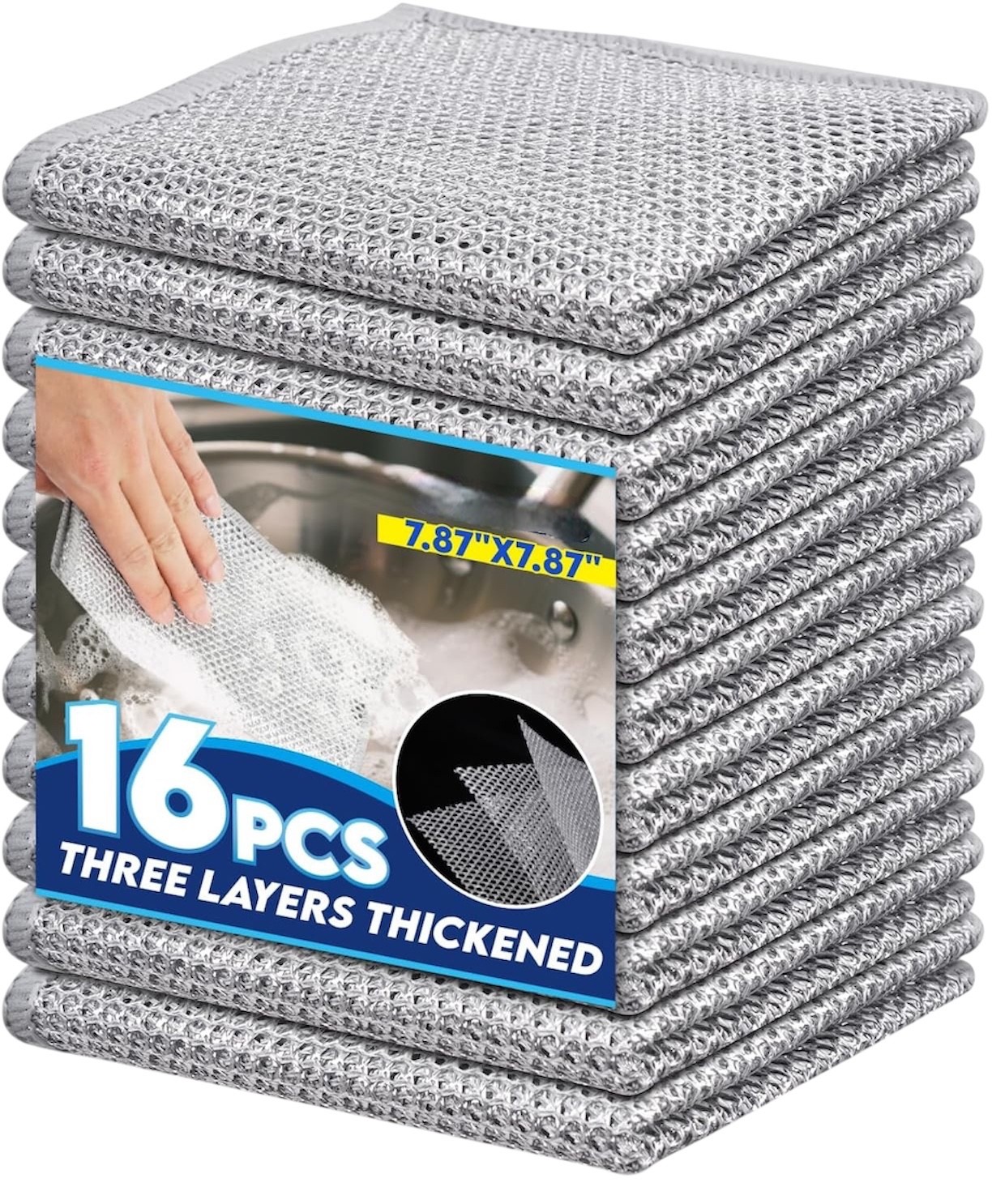 16 Pack Non-Scratch Dishwashing Cloth Mesh Knit Cleaning Cloth For Kitchen