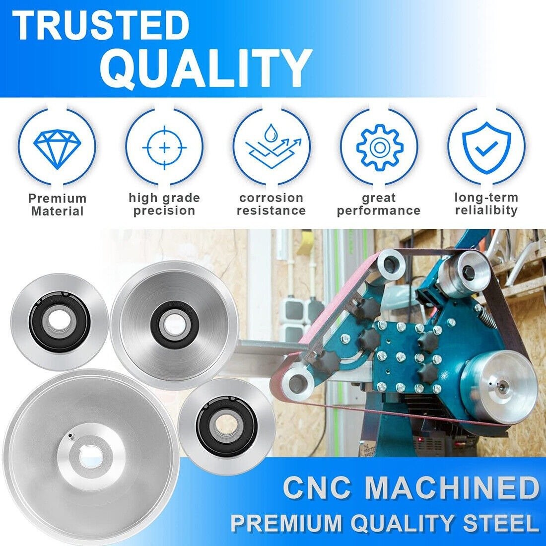 2" x 72" Belt Grinder Wheel Set Complete Wheel Kit or Knife Grinder 5" Drive
