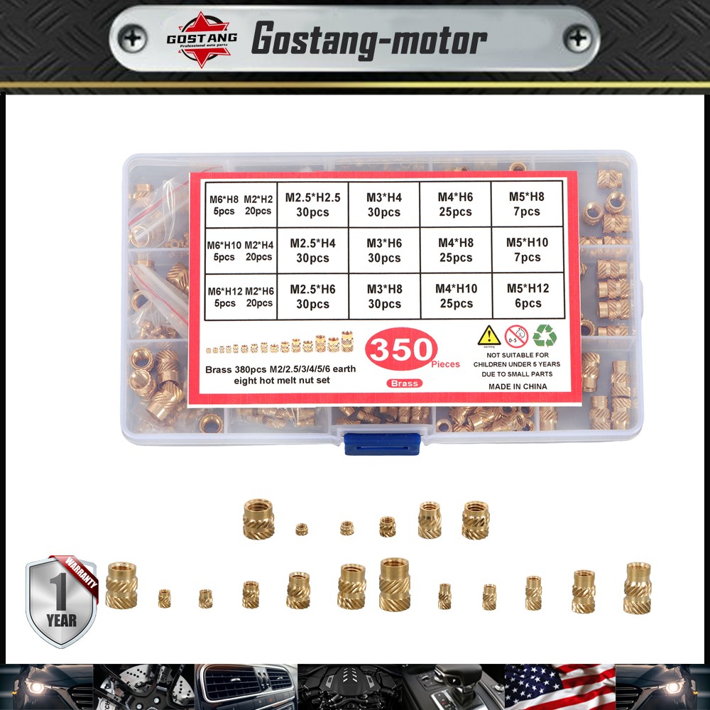350Pcs Threaded Inserts M2 M2.5 M3 M4 M5 M6 Female Thread rolled Metric Brass