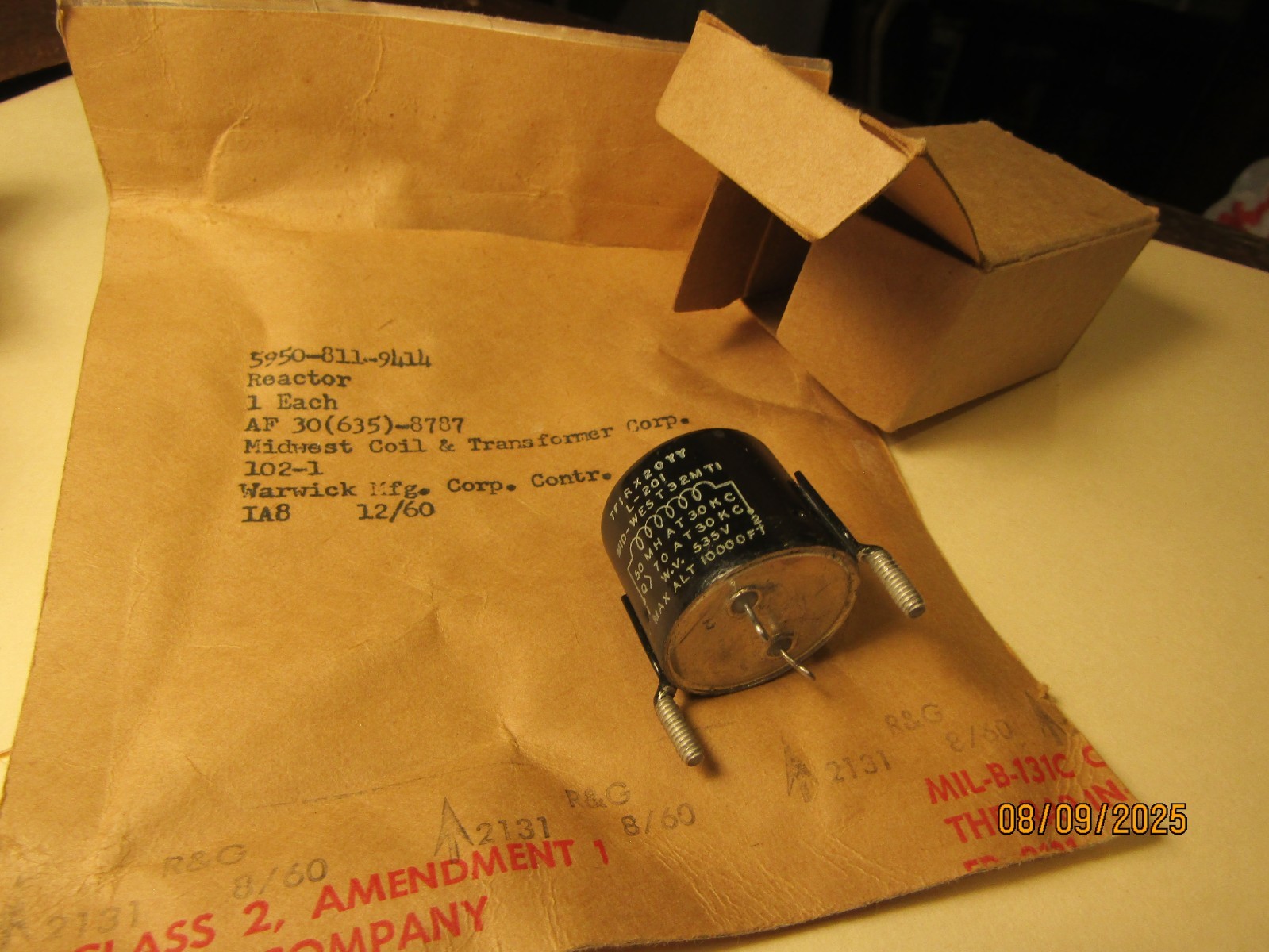 US Navy Bureau Ordin Reactor TFIRX20YY L-201 32MT1 Midwest Coil Transformer NOS