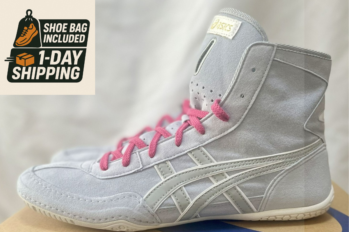 Opt Laces Pink :  Asics Wrestling Shoes EX-EO 1083A001 Gray x Gray x White