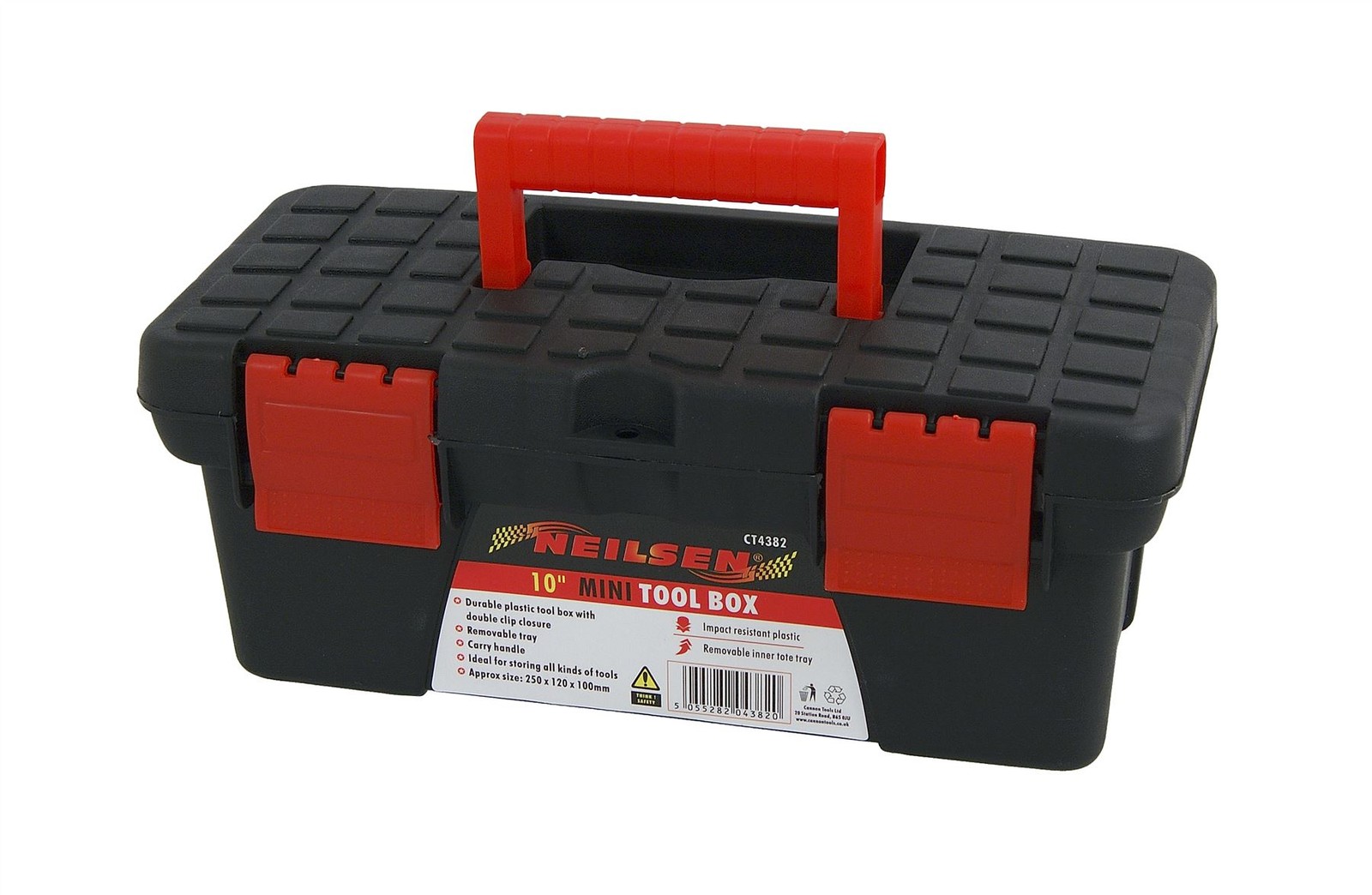 10in Plastic Tool Box 250 x 120 x 100mm Removable Tray Carry Handle