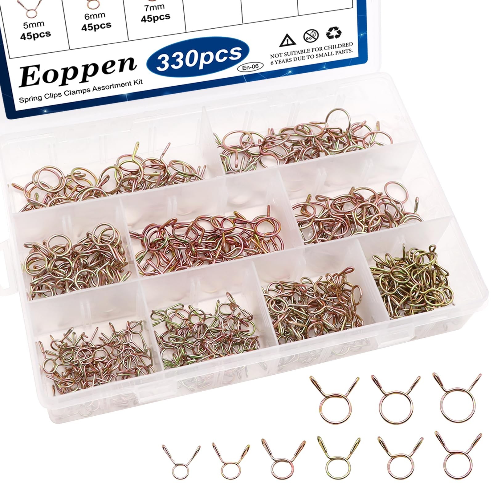 Eoppen 330pcs 5-13mm Spring Hose Clamps Small Fuel Line Silver