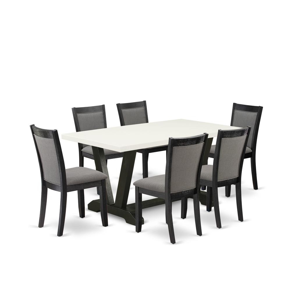 V626MZ650-7 7 Pc Table Set - Linen White Dinner Table with 6 Dark Gotham...