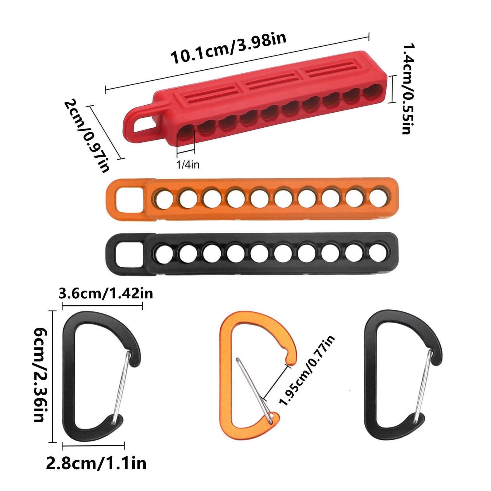 3x 1/4" Hex Bit Holder Storage Rail Power Drill Bit Organizer With Carabiner