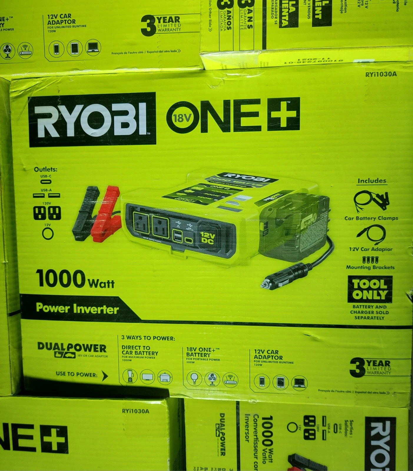 RYOBI ONE+ 1000W MAX 12-Volt AUTOMOTIVE CAR POWER INVERTER 18V BATTERY OPERATED