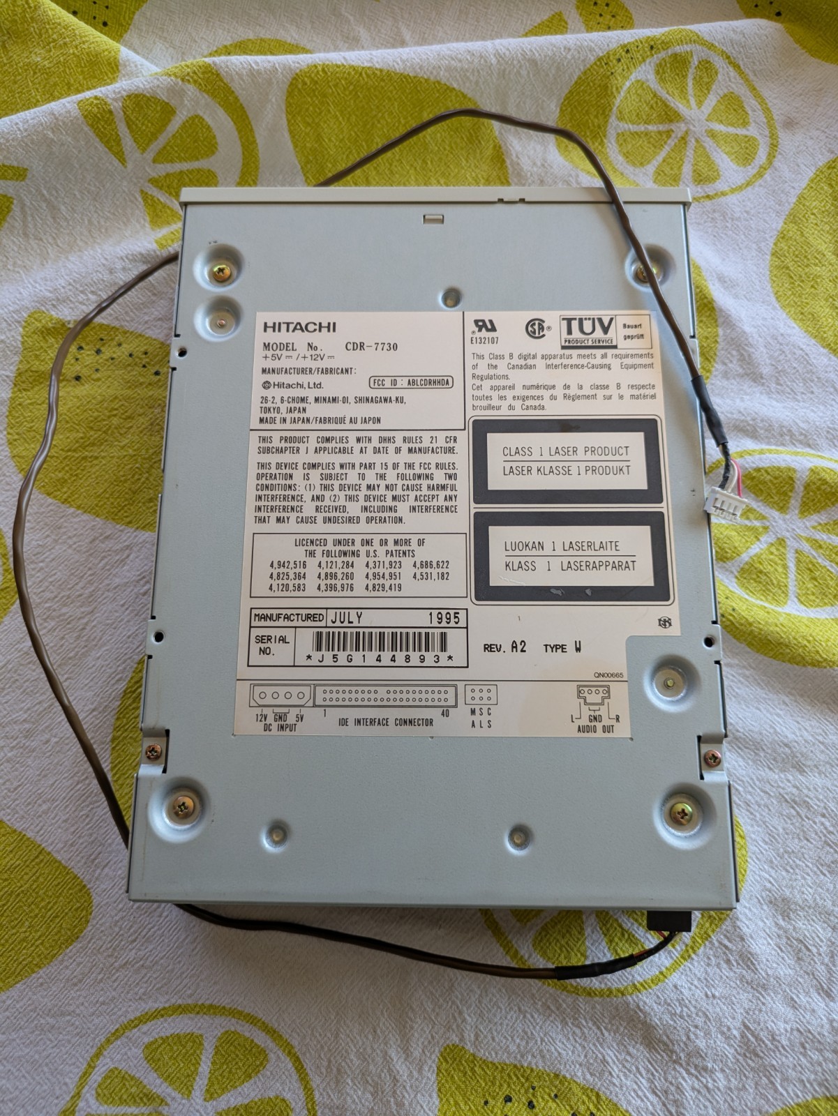 Hitachi CDR-7730 Disk Drive (Vintage; Untested) + Cable
