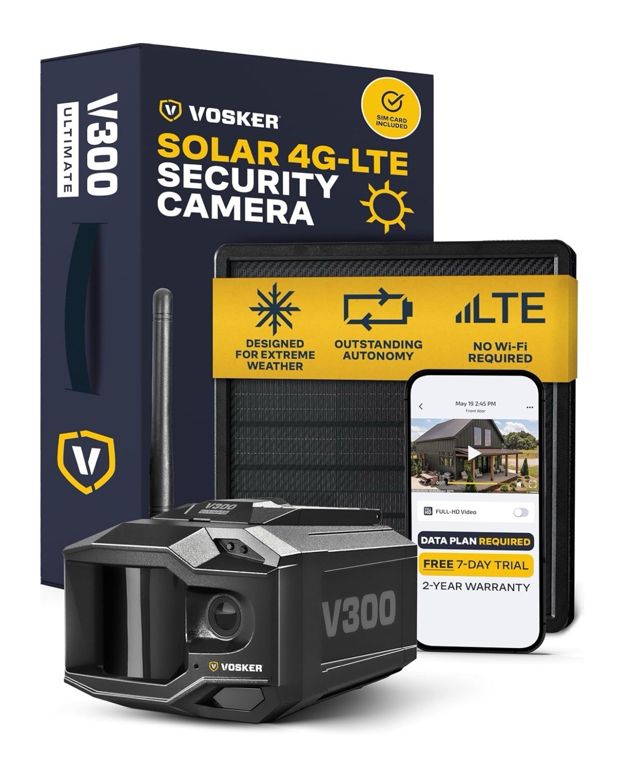 Vosker V300 Ultimate 4G-LTE Autonomous Outdoor Security Camera, High-Capacity