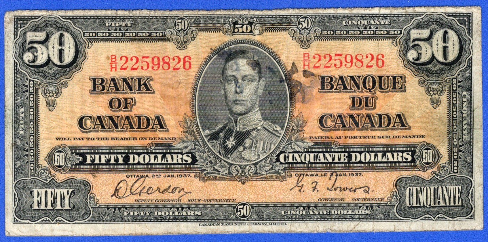 CANADA $50 1937 BC-26b / P-63b King George VI Circulated Note   B/H 2259826