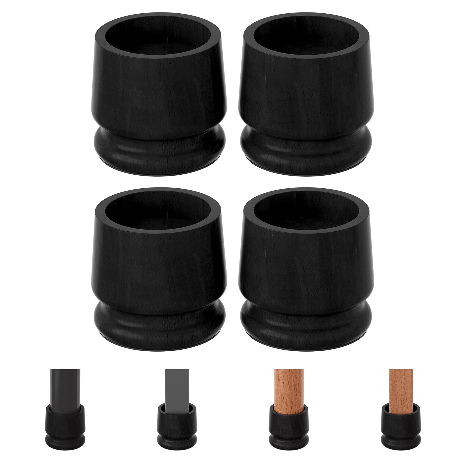 4 PCS 4 Inch Black Large Wooden Heavy Duty Bed Furniture Risers NonSlip Pads