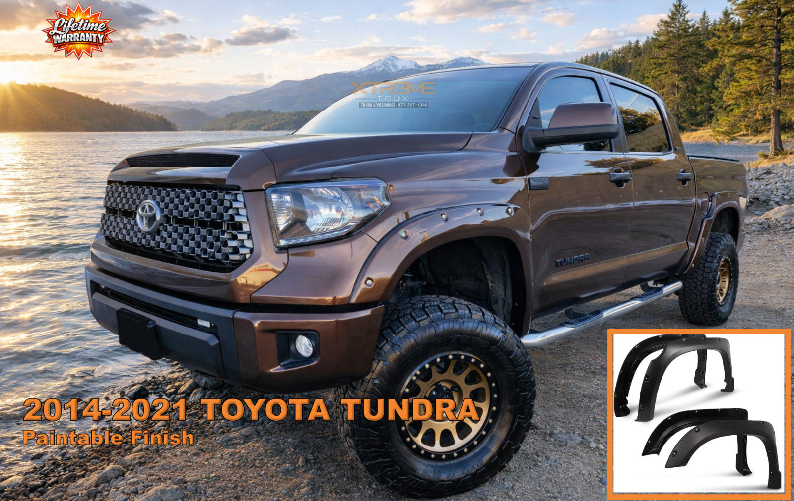 Paintable Smooth Pocket Rivet Bolt Fender Flares Set Fits 14-21 Toyota Tundra