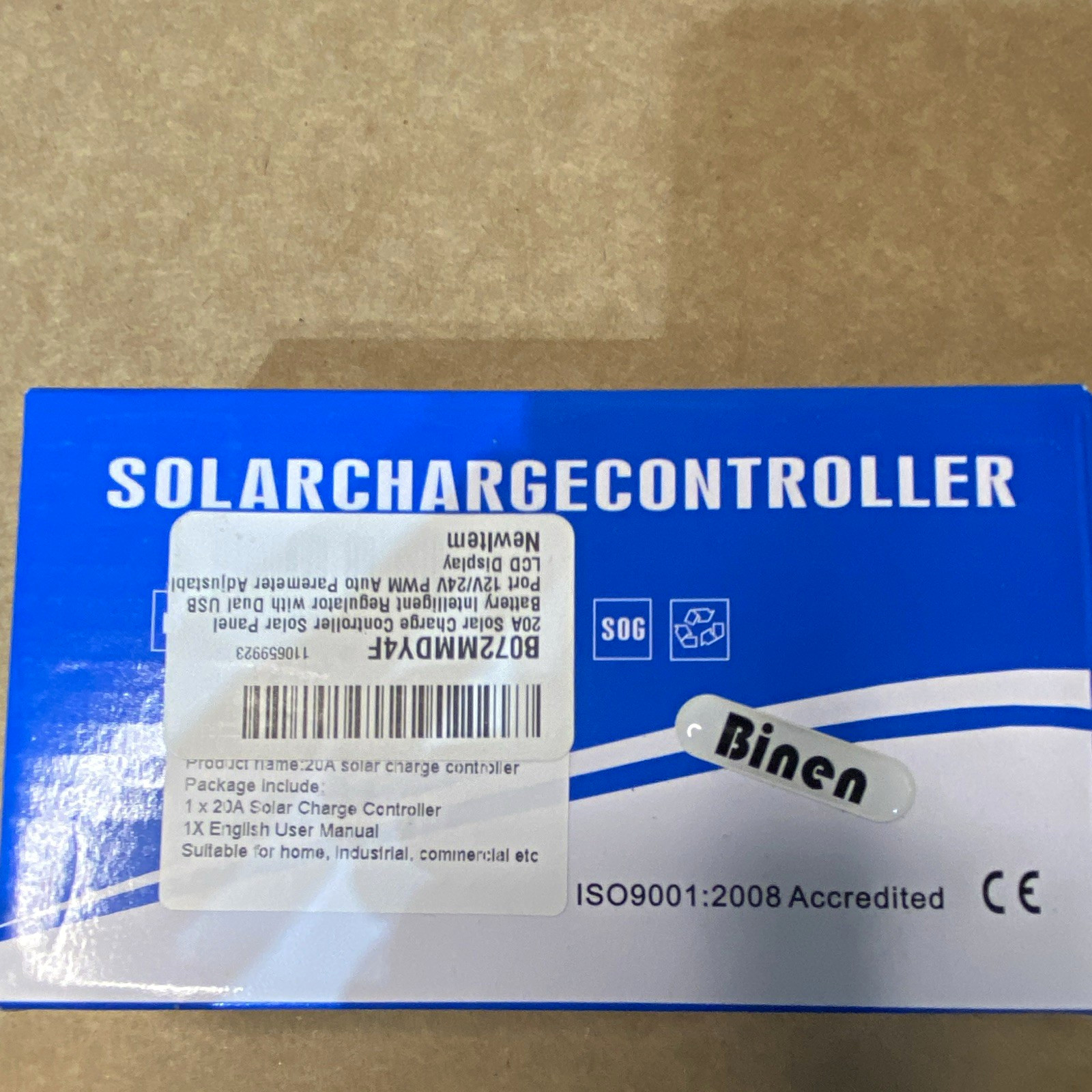 Binen 20A PWM Solar Charge Controller 12V/24V Dual USB LCD Display Blue