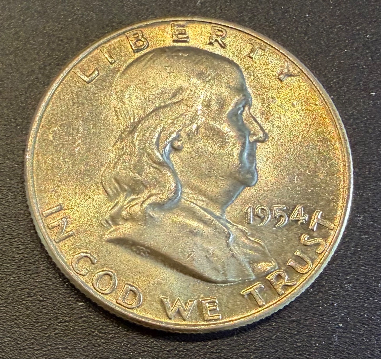 1954-D Franklin Silver Half Dollar BU & Nice Rim Toning