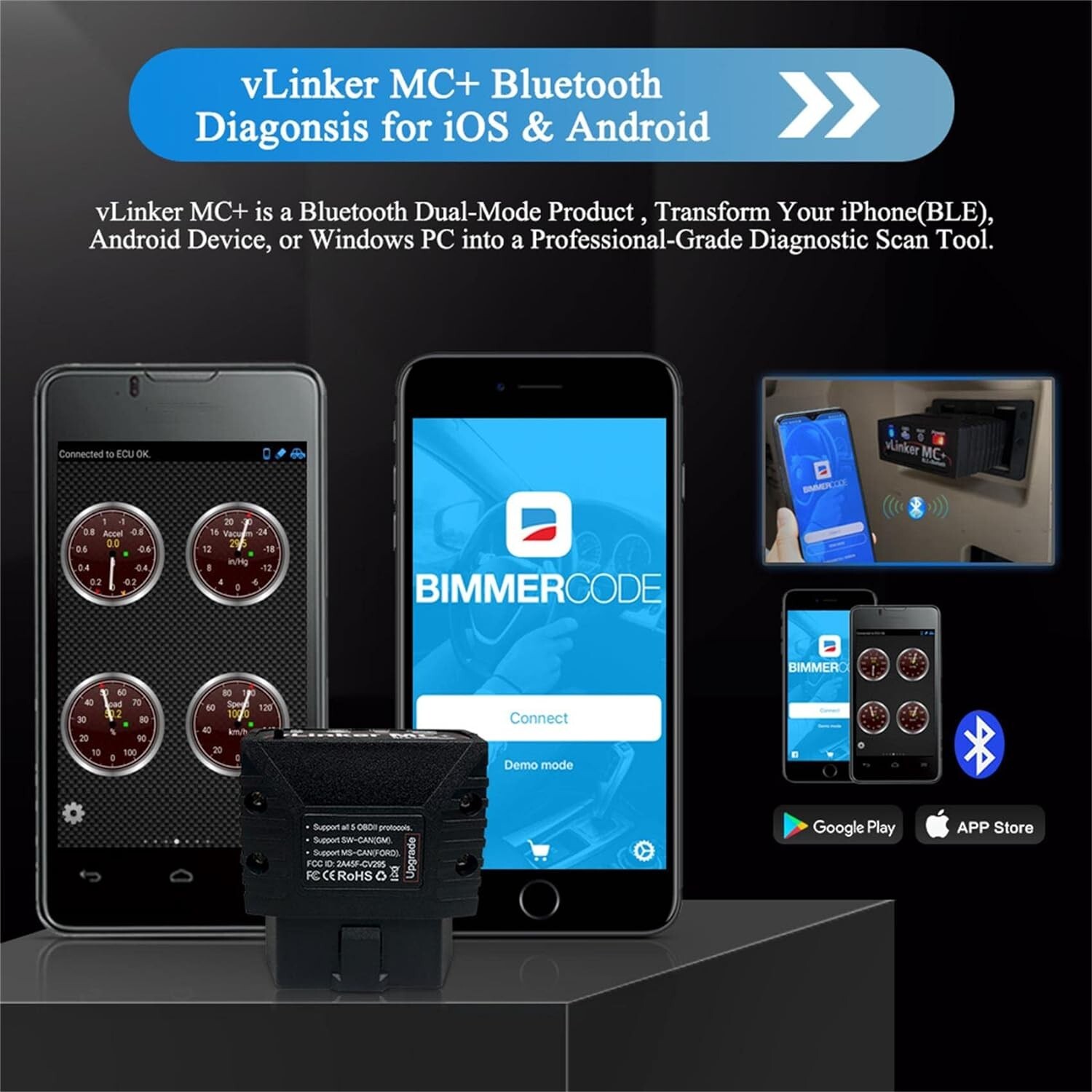 Vgate vLinker MC+ BT 4.0 OBD2 Car Scanner Tool Auto Diagnostic Device Adapter