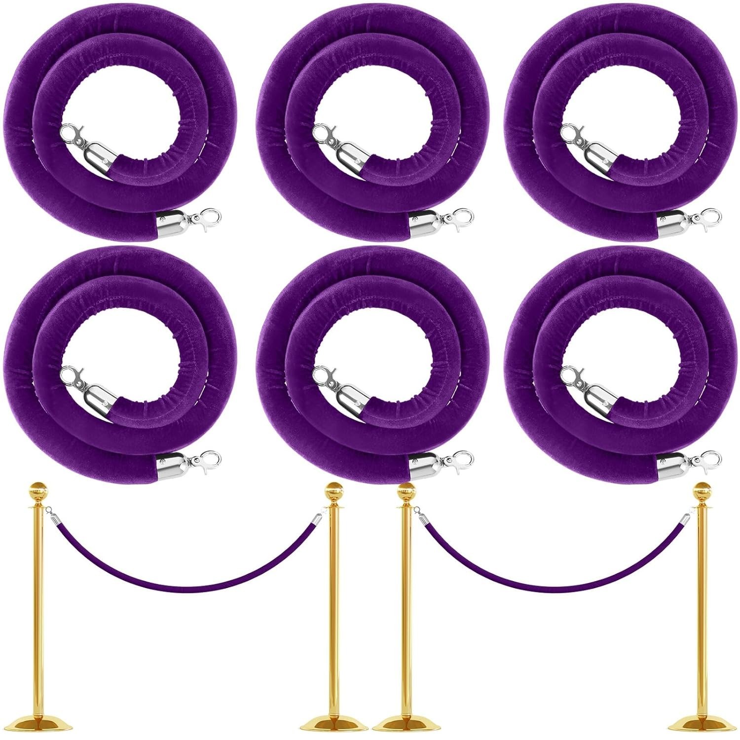 6 Pack Velvet Stanchion Rope 5 Feet Crowd Control Stanchion Ropes Safety Barrier