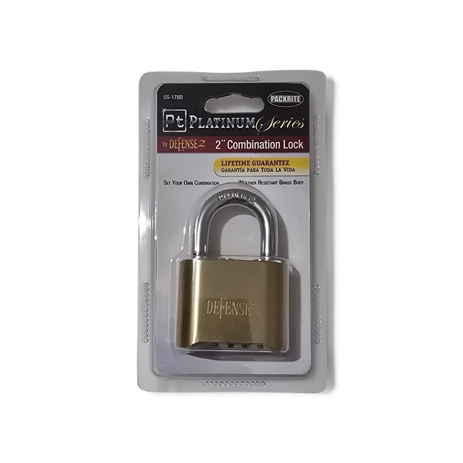 2pcs- Packrite Platinum Series 2" COMBINATION Padlock - Brass