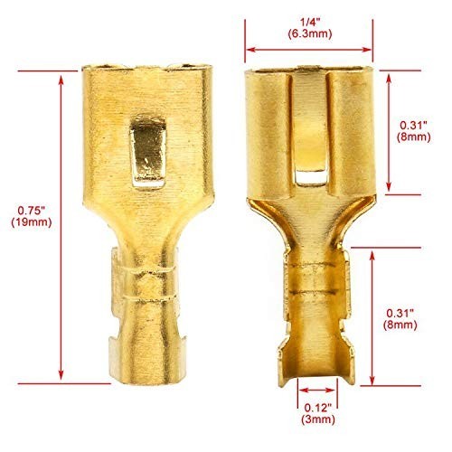 Female Spade Quick Splice Crimp Terminals 6.3Mm Non-Insulated 100 Pcs