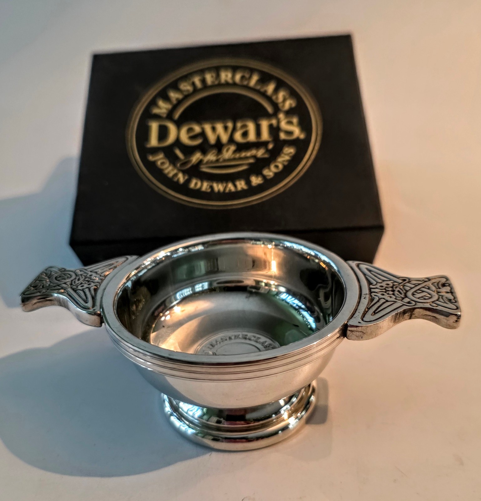 John Dewar & Sons Masterclass Branded Pewter Quaich Drinking Vessel NEW in Box