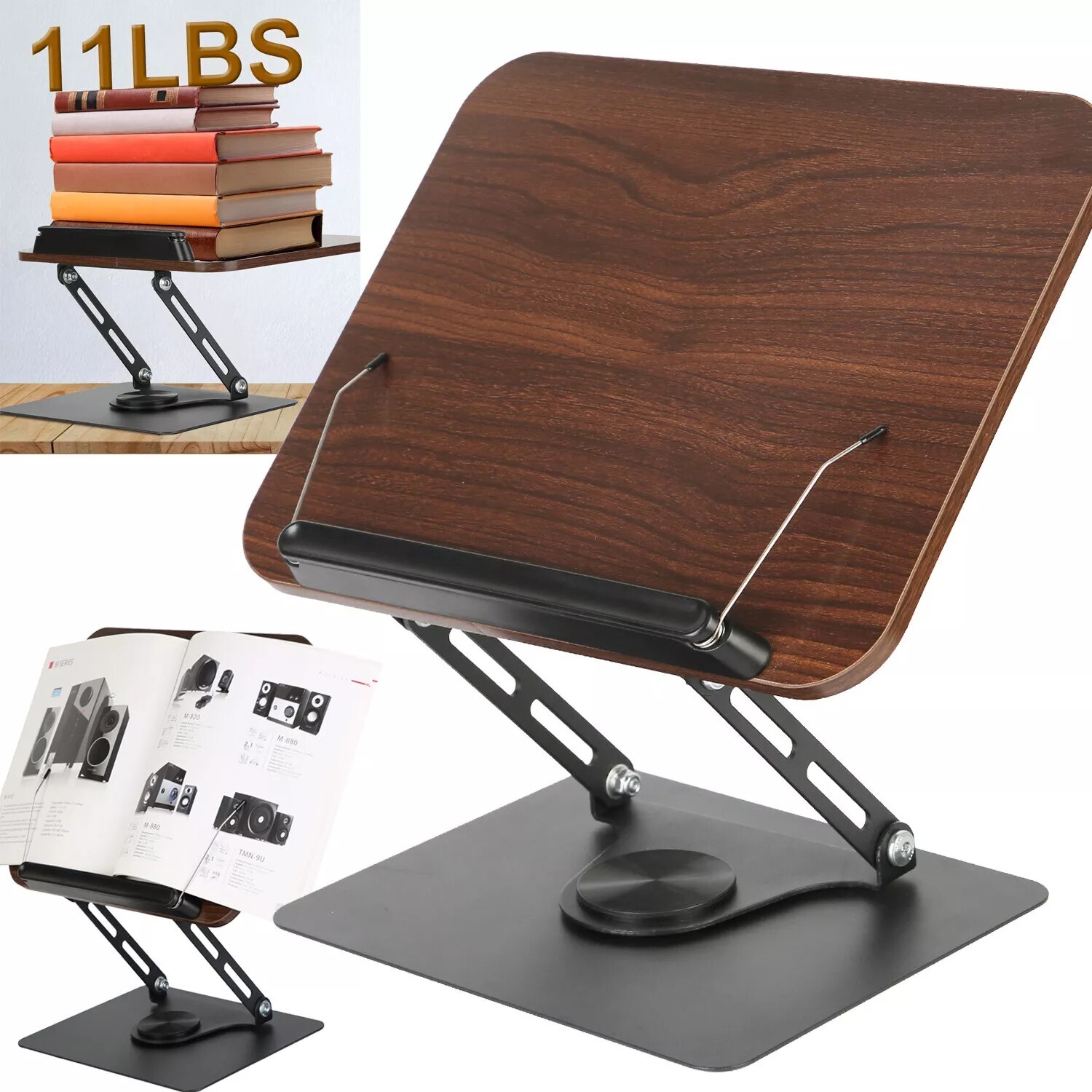Book Stand for Reading Foldable Wood Book Holder Reading Rack Paper Stand with A