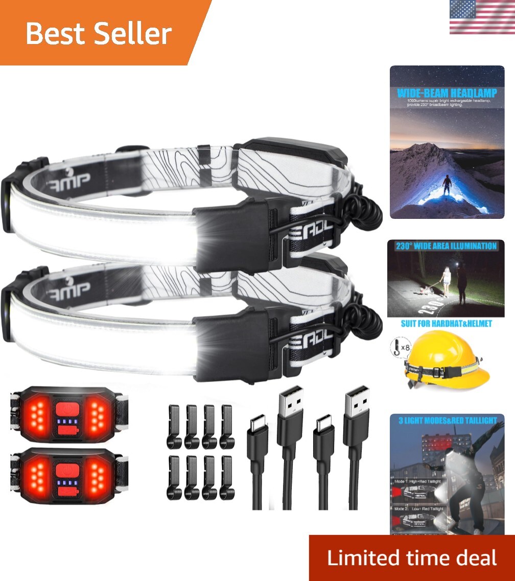 USB Rechargeable Widebeam Headlamp with Waterproof Design - Ideal for Outdoors