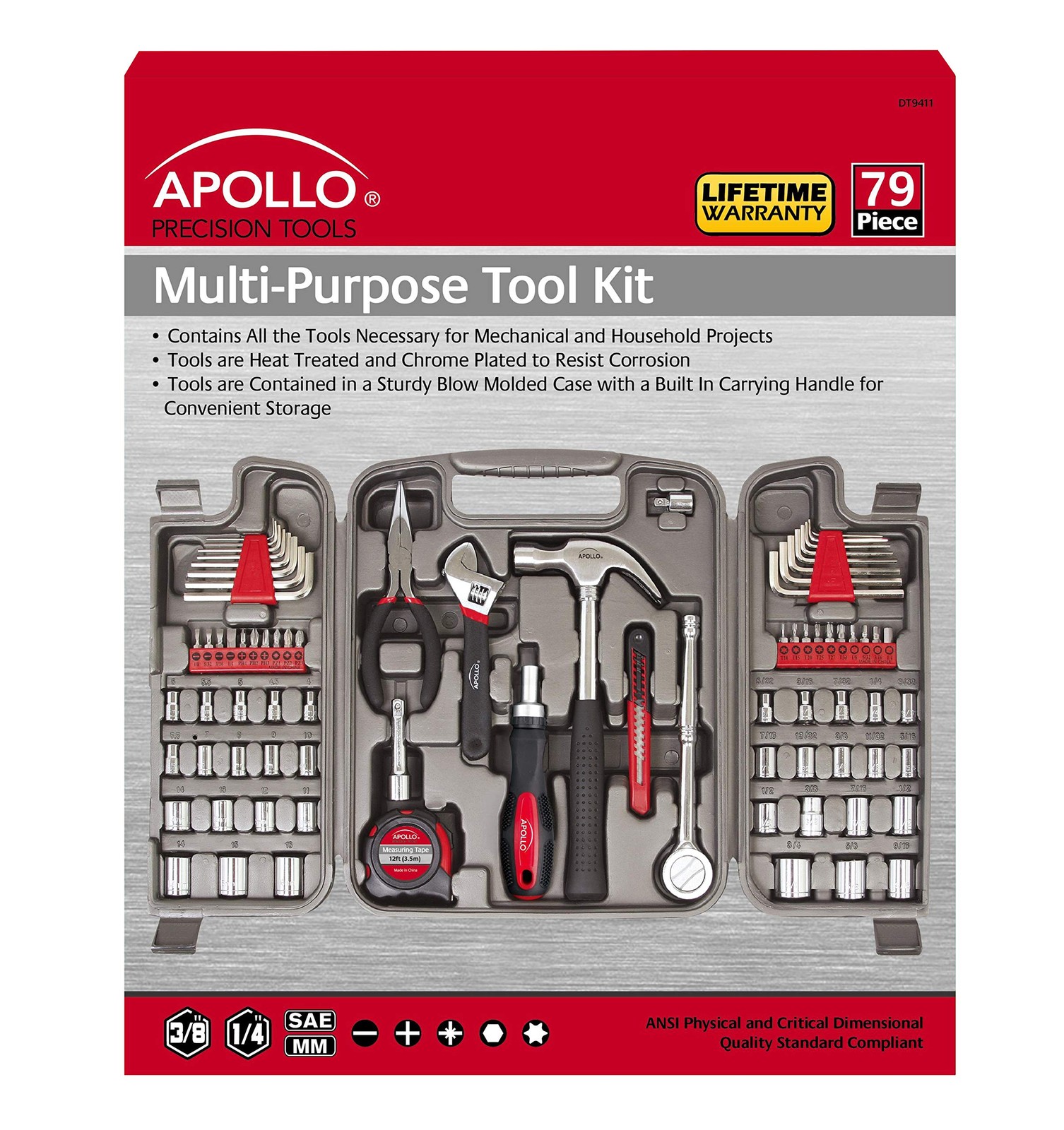 Apollo Tools 79 Piece Multi-Purpose SAE and Metric Tool Set 79-Piece, Gray