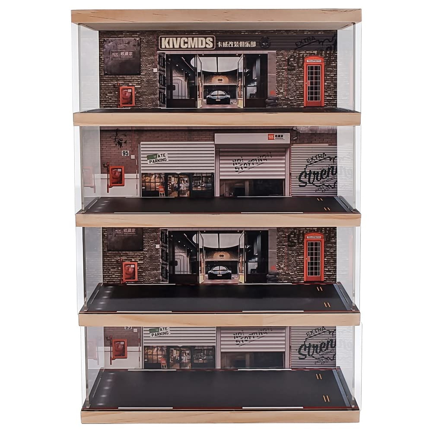 1:24 Scale 4-Tier Vehicle Display Case with Parking Lot Scene for Sports Car ...