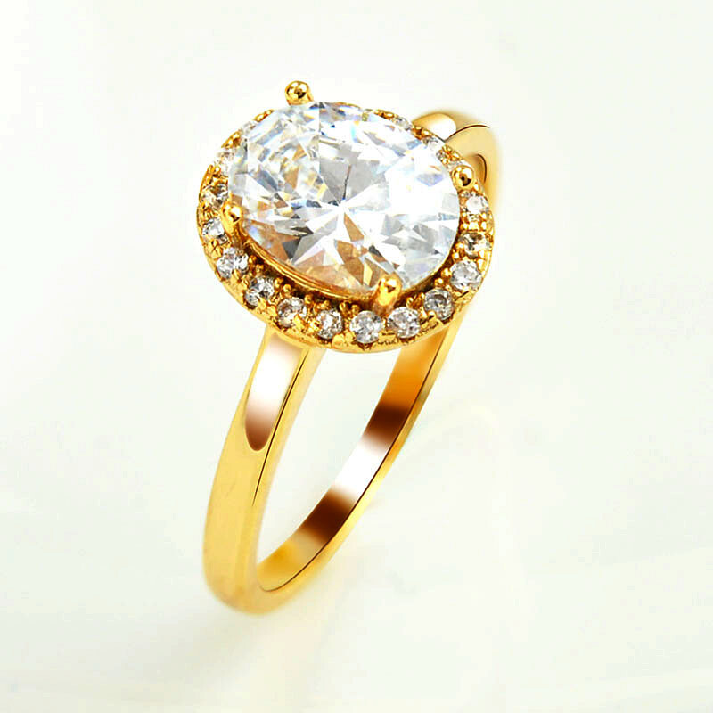Women 18K Gold Plated CZ Oval White Fashion Ring Jewelry Ring
