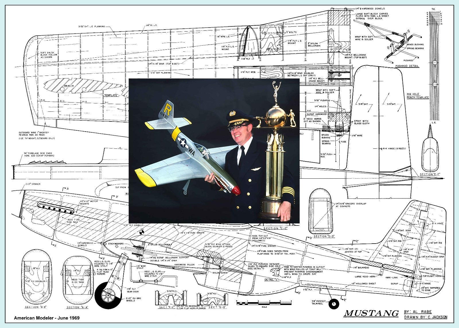 Model Airplane Plans (UC): MUSTANG 58" Stunter for .40 Engine by Al Rabe
