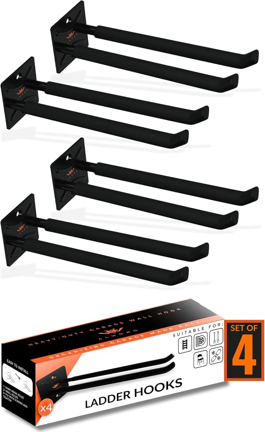 Ladder Hangers Set of 4 Garage Wall Hooks Heavy Duty Hooks Garage Wall Hanging