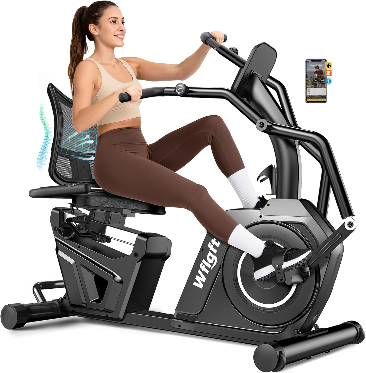 Recumbent Exercise Bikes for Home Stationary Bike with Arm Exerciser Smart APP
