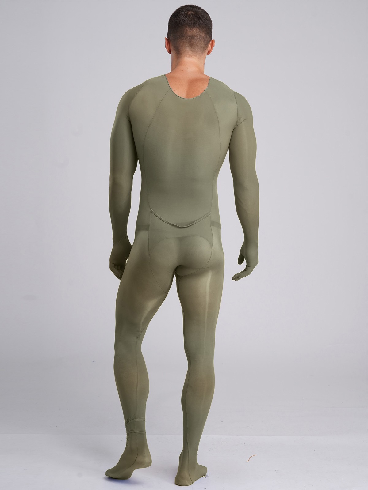 Men Unitard One-Piece Bodysuit Full-body Jumpsuit Silky Nightwear Sissy Opaque