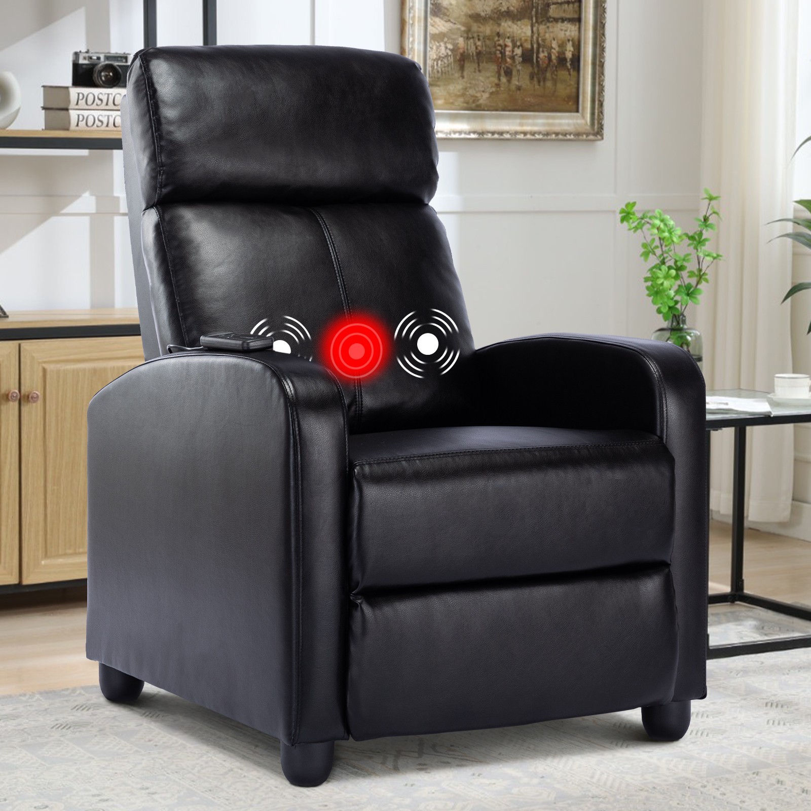 EBELLO Home Theater Seating Massage PU Leather Recliner Chair for Living Room