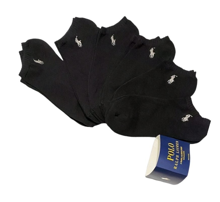 Polo Ralph Lauren Classic Sport 6-Pair Men's Low Cut Socks Black with Gray Pony