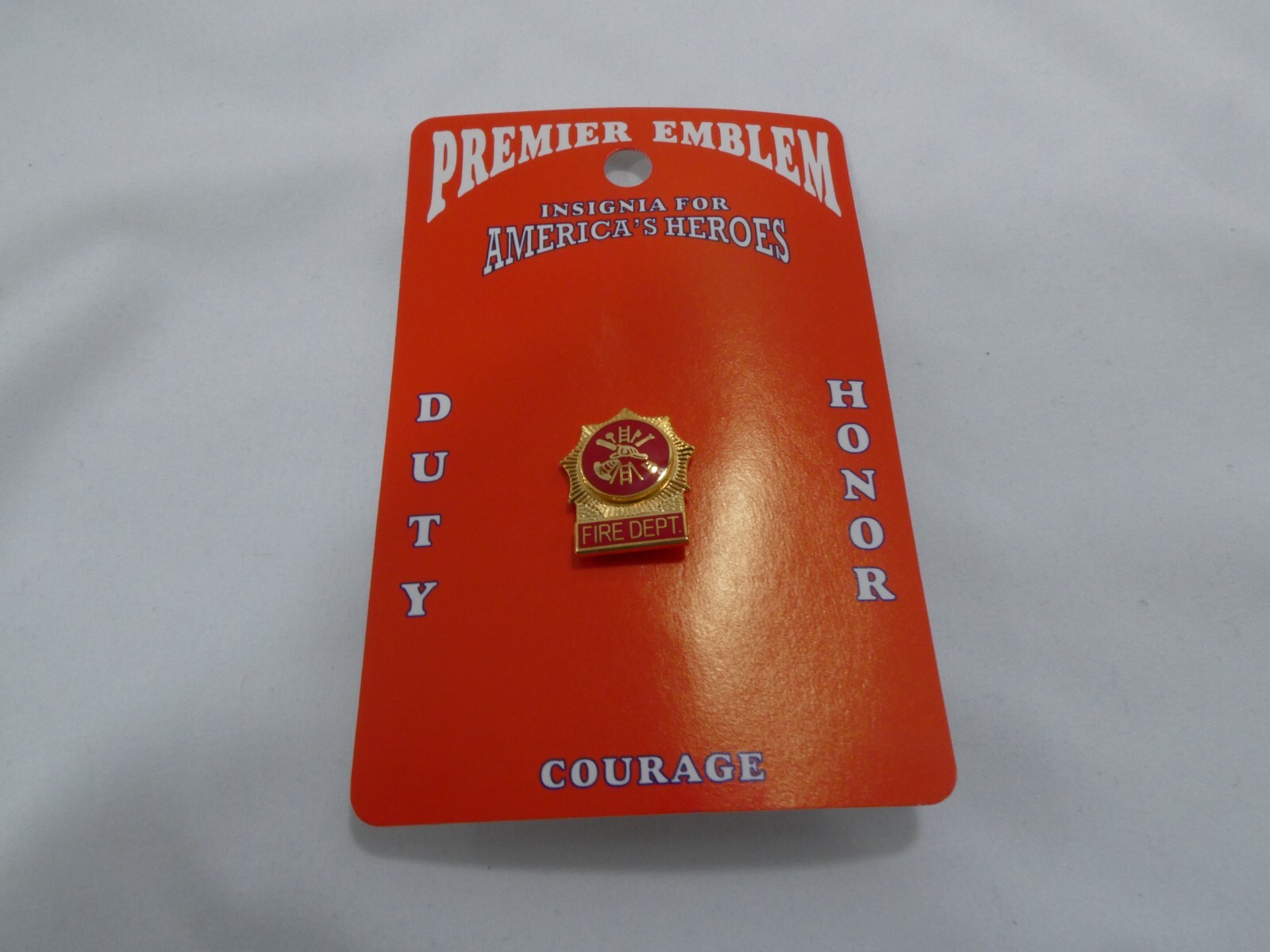 PREMIER EMBLEM P60B Fire Dept Scroll Tie Tac -RED Enamel GOLD COLOR