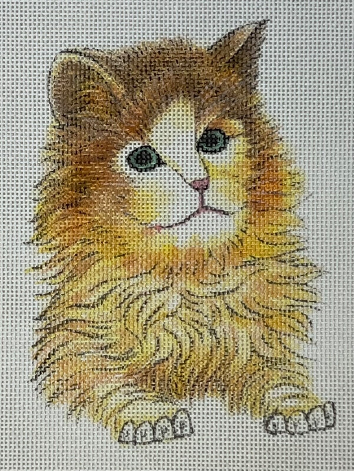 Hand-painted Cat Needlepoint Canvas 10"x12" mono 16