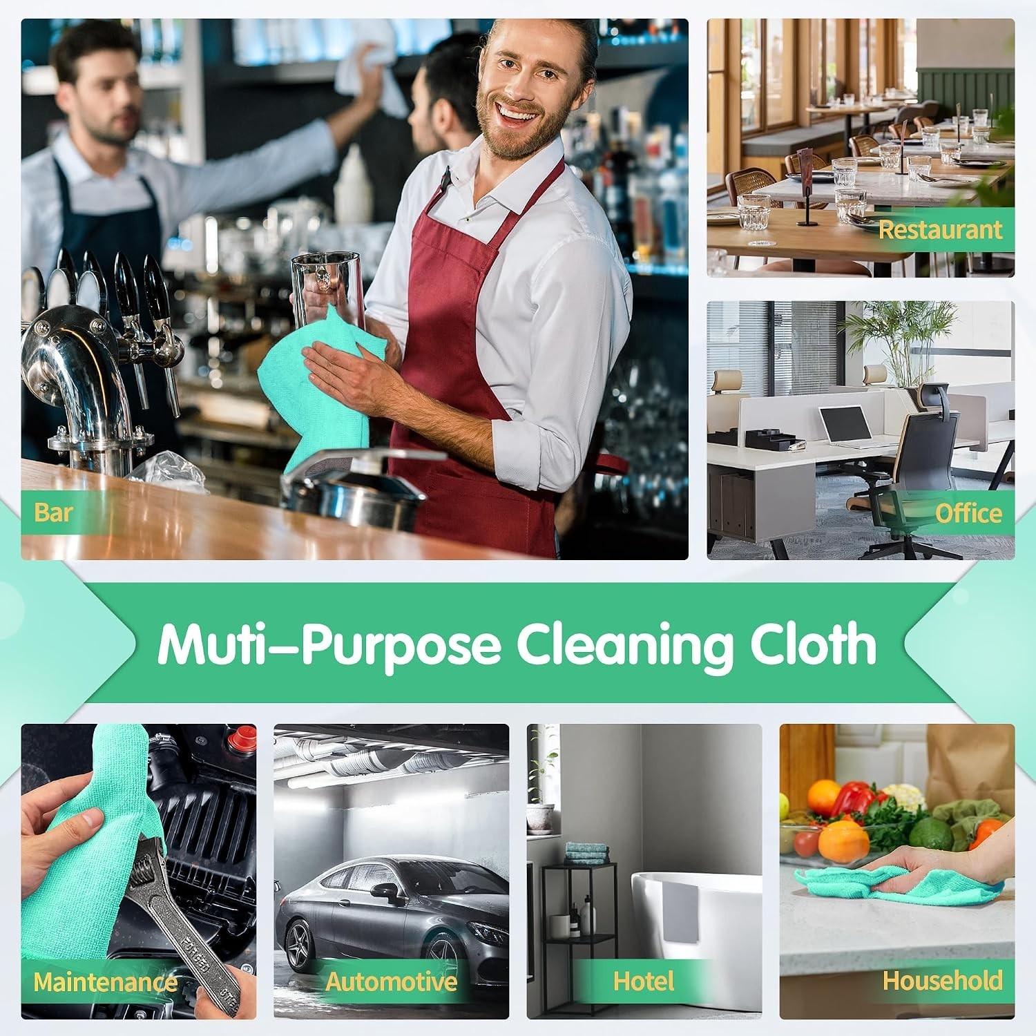 Turquoise Microfiber Cleaning Cloth -Pack of 8, Highly Absorbent Cleaning Rag...