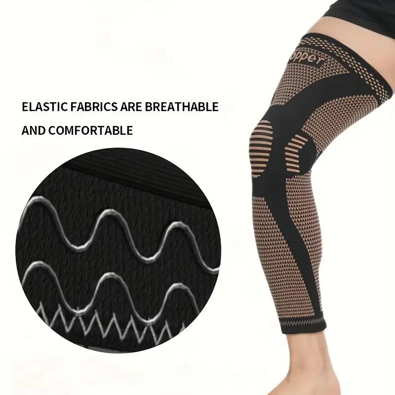 1pc Copper Compression Knee Sleeves, Stretchable Full Leg Support Knit Fabric kn