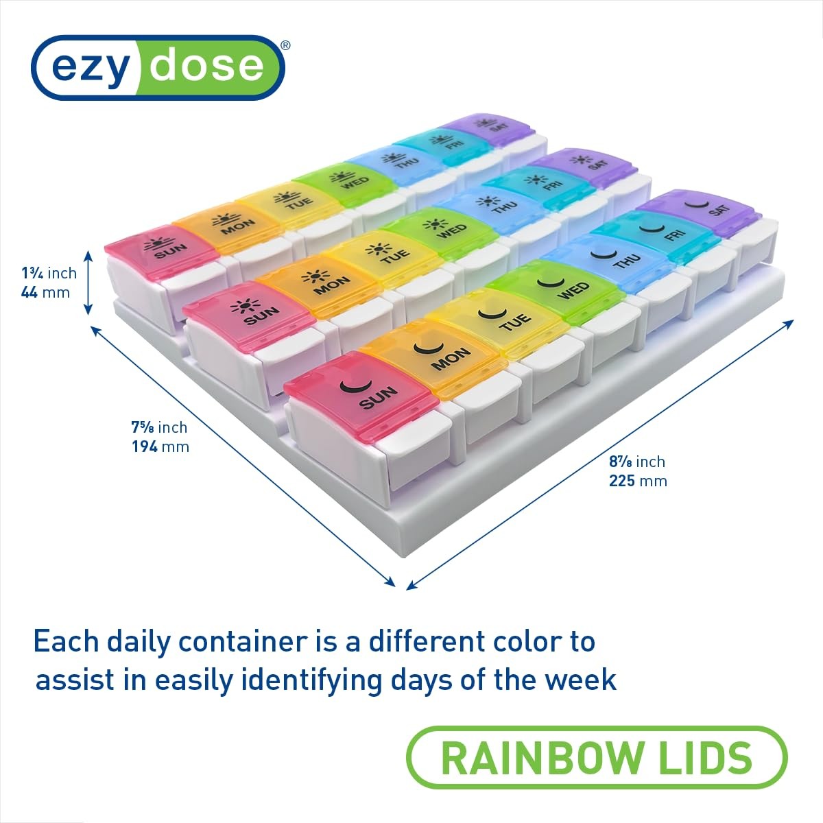 Weekly (7-Day) Pill Case, Daily Medicine Planner, Vitamin Organizer Container
