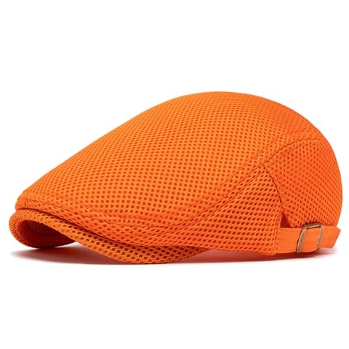 Esfoxex Men's Breathable Mesh Hat Summer Newsboy Beret Caps Adjustable Orange