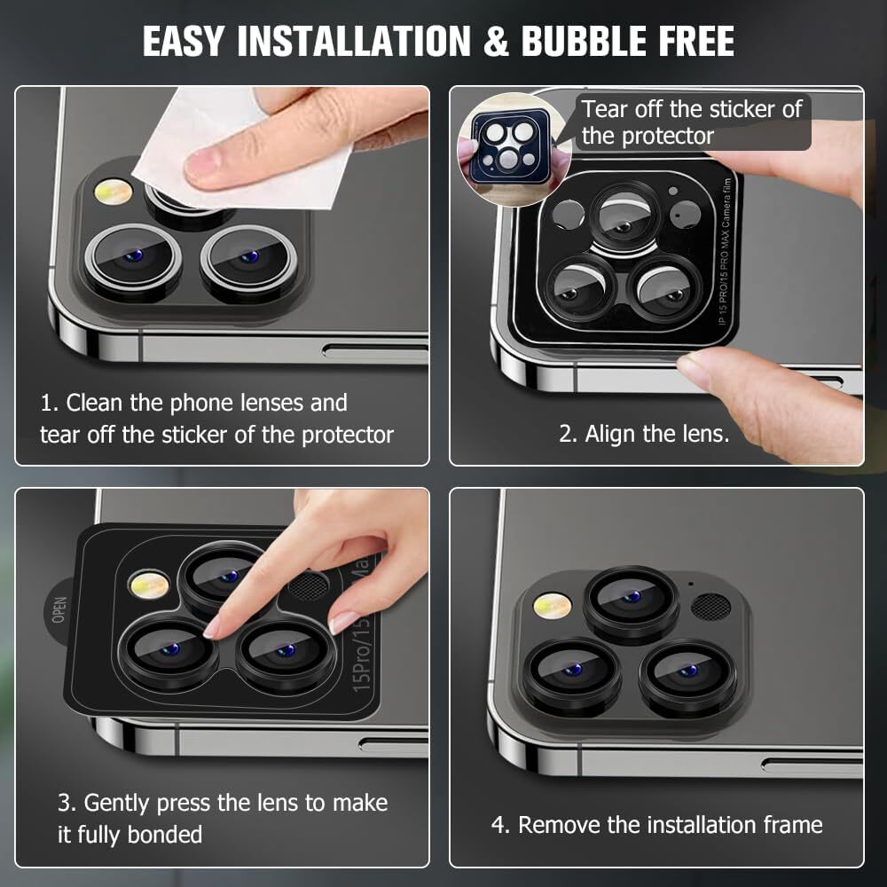 For iPhone 16 15 Pro Max Plus Metal Ring Tempered Glass HD Camera Lens Protector