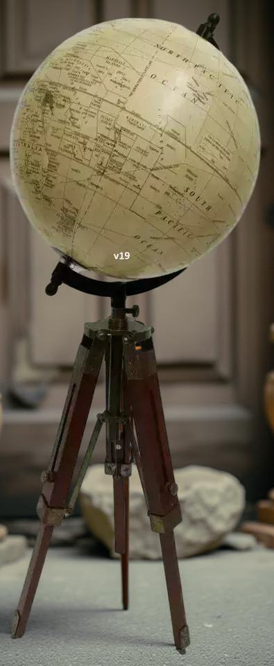 Globe World Tripod Map Stand Nautical Wooden Table Antique Decor Vintage Atlas