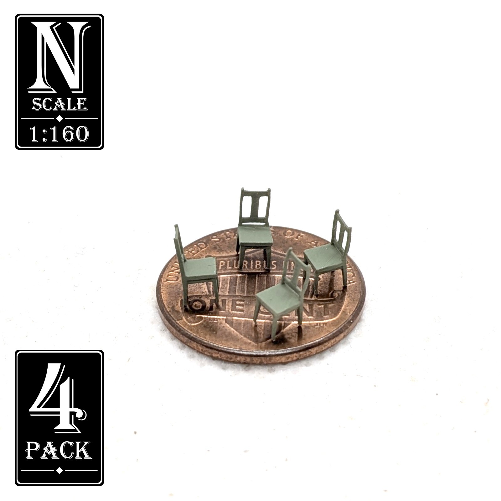 1:160 N Scale - Vertical Back Chair x4 - Pacific Northwest Miniatures