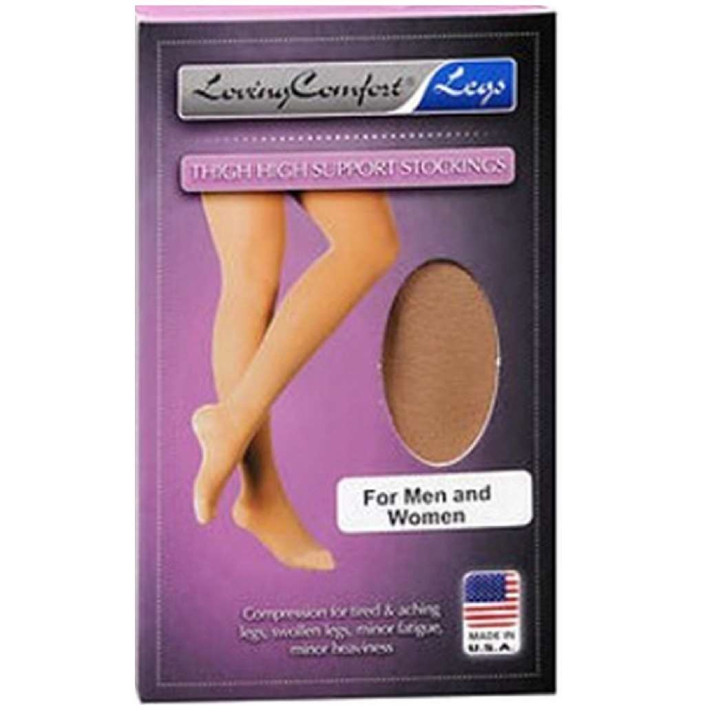 Loving Comfort Thigh High Support Top Band Closed Toe 15-20mmHg (Beige) Medium