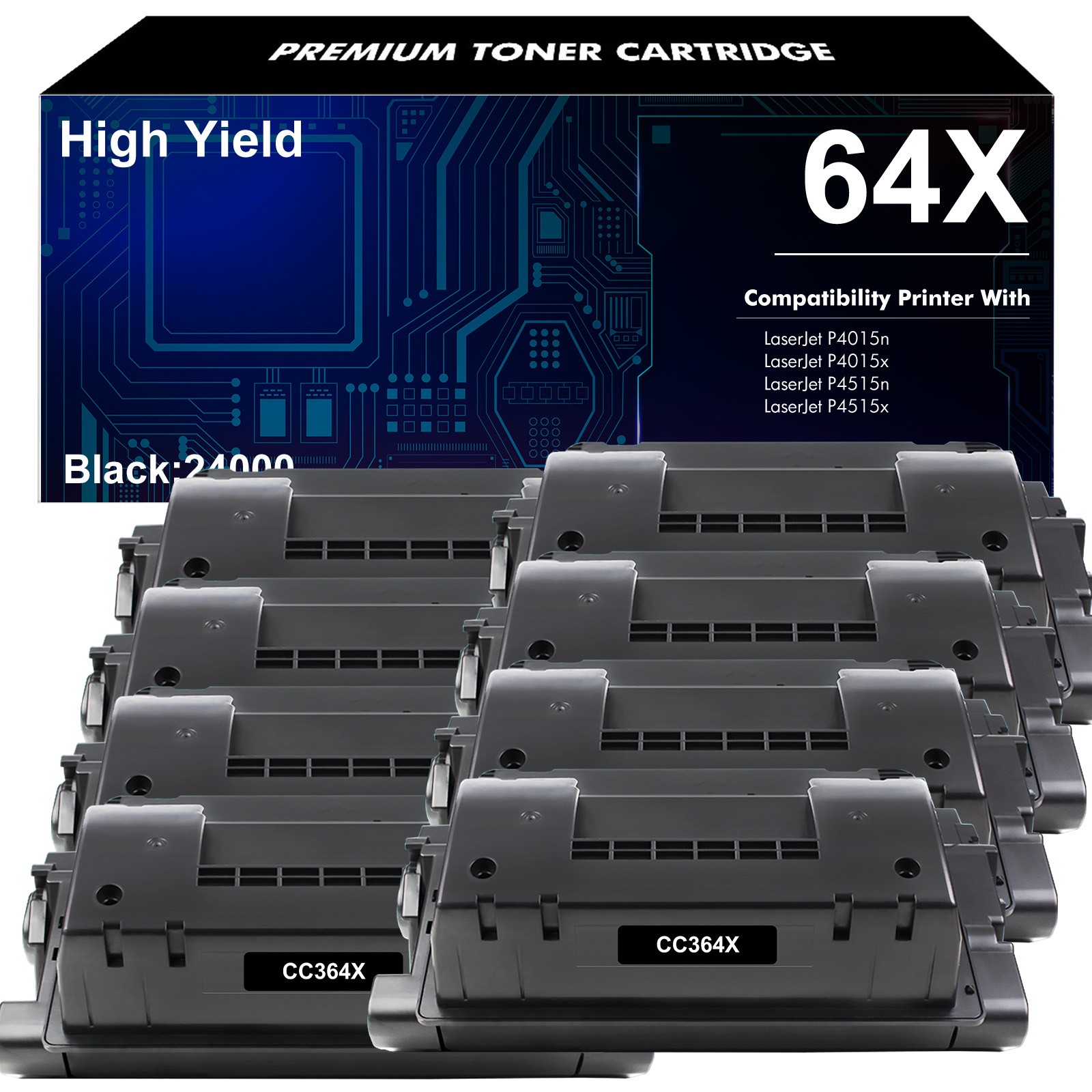 8 Pack - High Yield CC364X 64X Toner for HP LaserJet P4015dn P4015n P4515tn