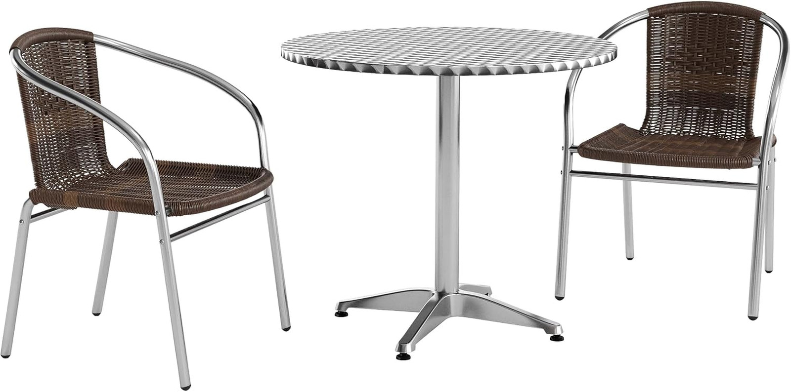 Lila 31.5'' round Aluminum Indoor-Outdoor Table Set with 2 Dark Brown Rattan Cha