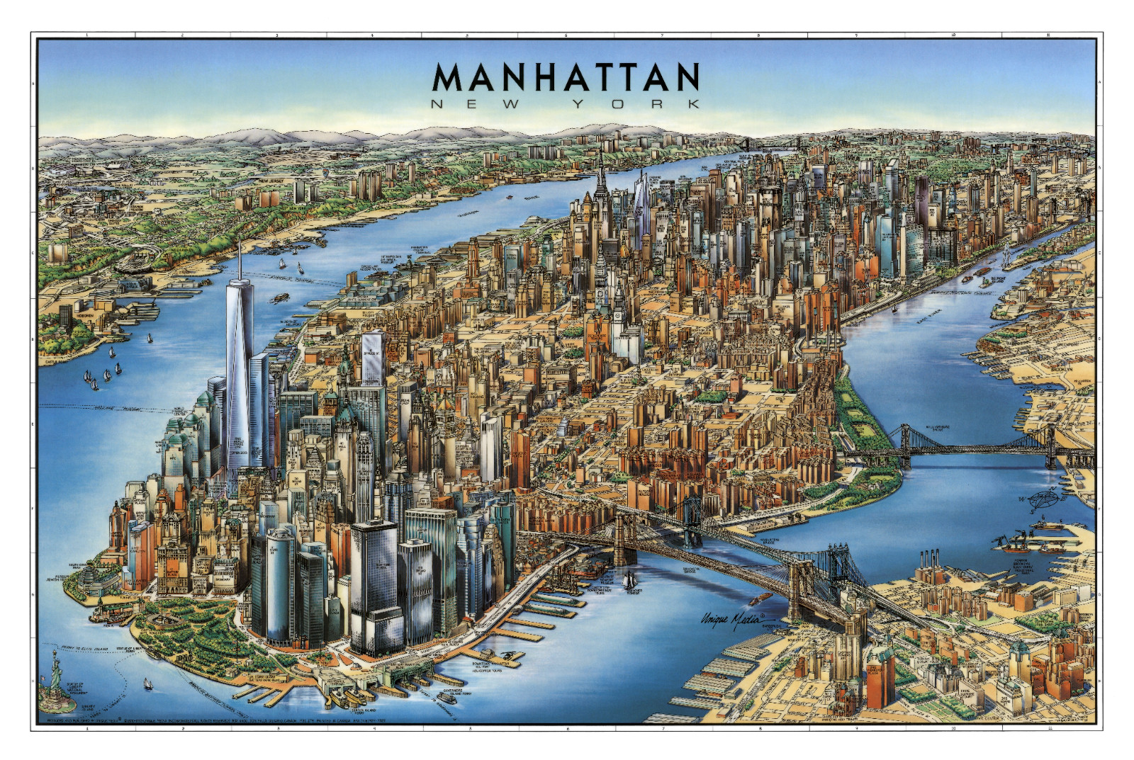 Unique Media Laminated Poster Map Manhattan New York Artistic Illustration